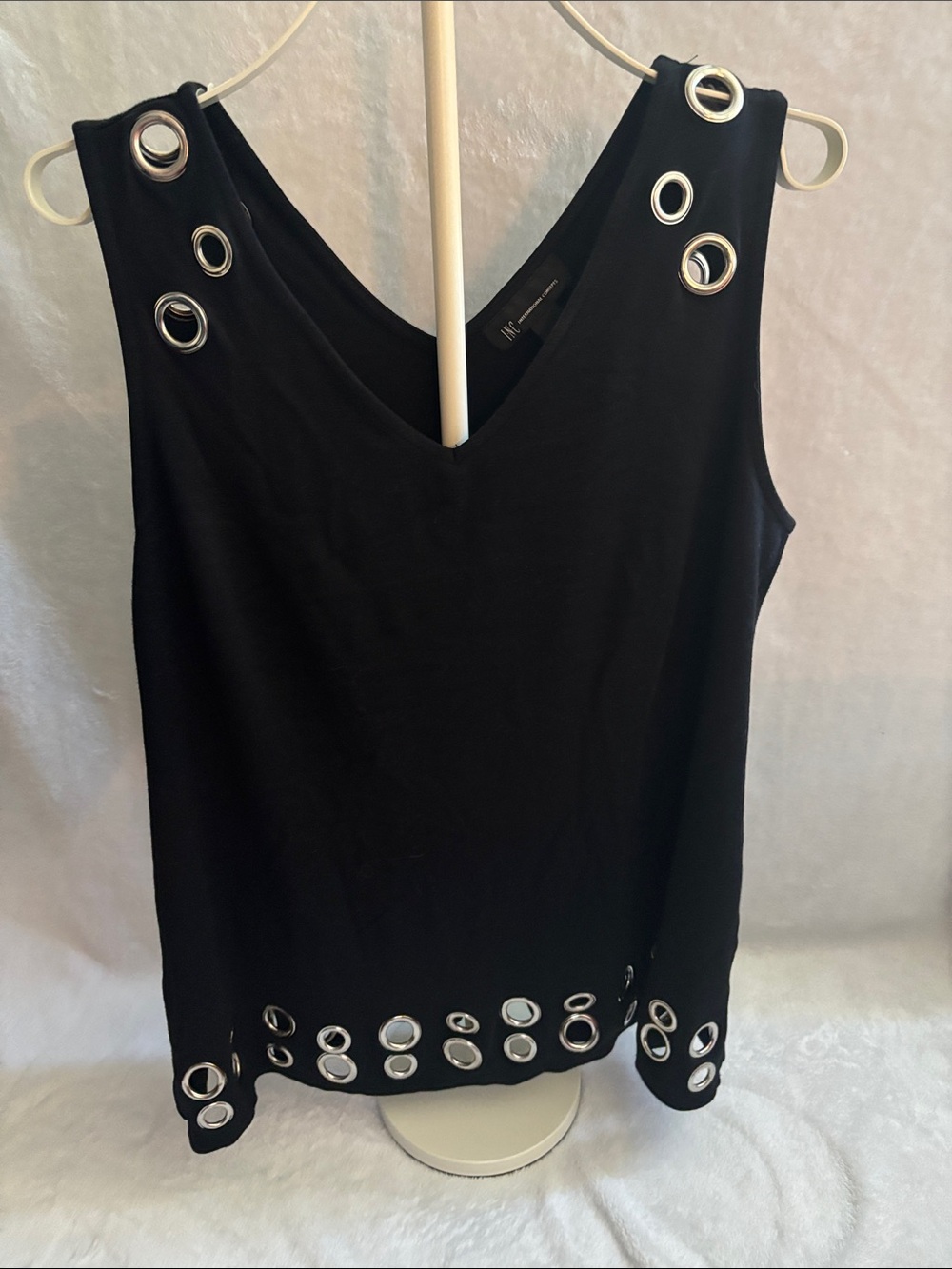 INC International Concepts Black Tank with Silver Grommet Trim